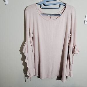 LOVE in super soft pink ruffled sleeve sweater‎ size medium